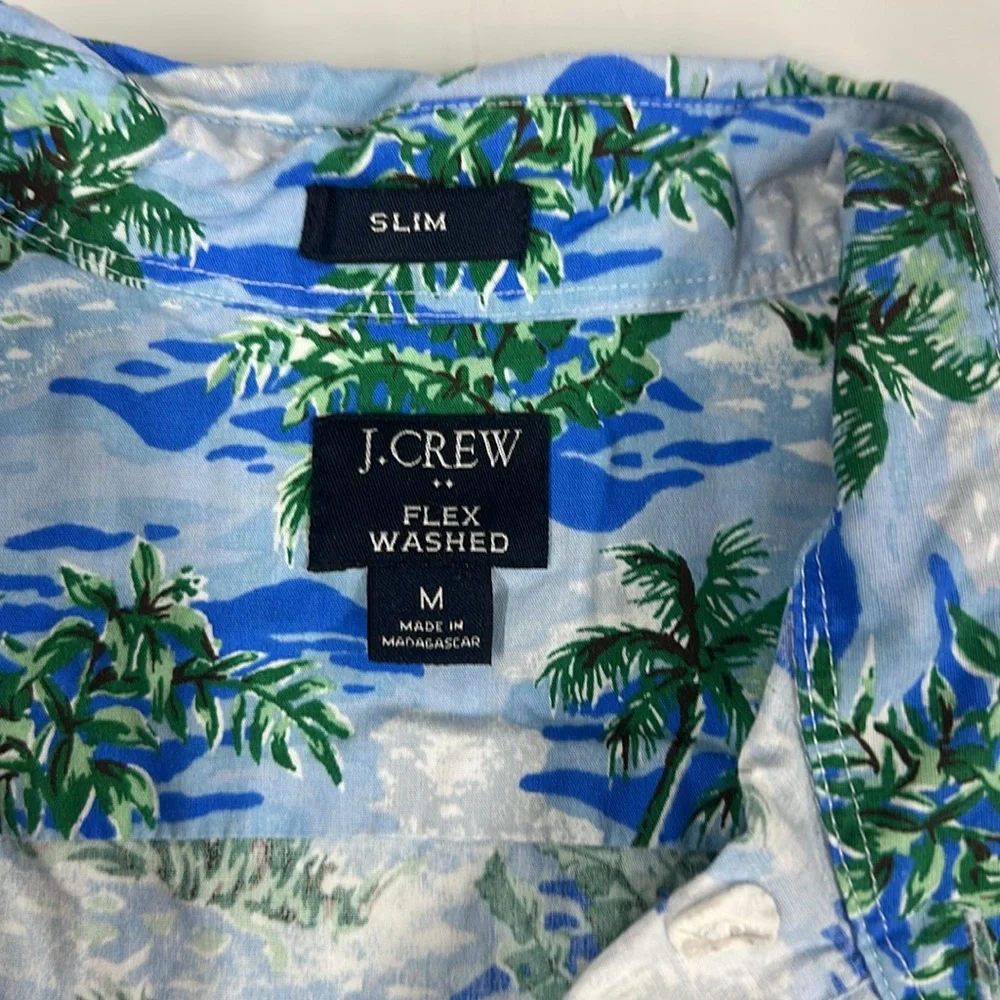 J Crew Printed short-sleeve slim flex casual shirt tropical blue L new